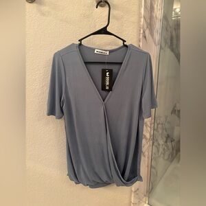 Doublju Blue Faux Wrap Top